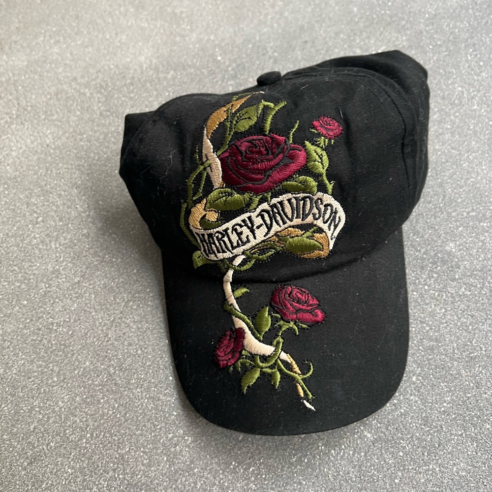Harley Davidson Black Cap with Rose Embroidery
